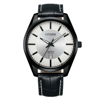 Citizen Men's Watch - Japanese Quartz Silver Dial Black Leather Strap | BI1035-09A ,