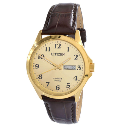 Citizen Men's Watch - Quartz Champagne Dial Brown Genuine Leather Strap | BF5002-05P ,