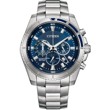 Citizen Men's Watch - Quartz Chronograph Blue Dial Silver Tone Bracelet | AN8201-57L ,