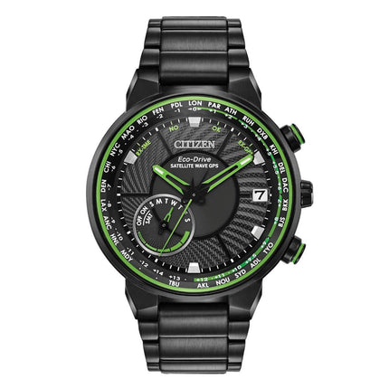 Citizen Men's World Timer Watch - Satellite Wave GPS Black Dial Black Steel Bracelet ,