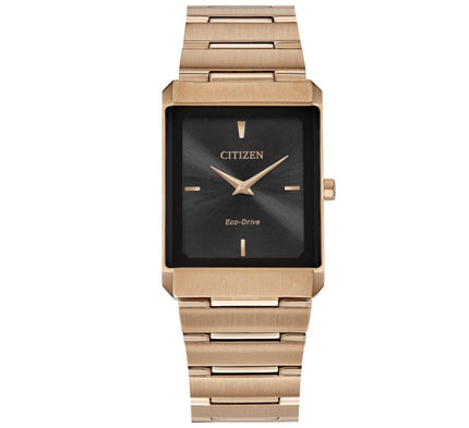 Citizen Unisex Eco Drive Watch - Stiletto Black Dial Rose Gold Bracelet | AR3103-58E ,