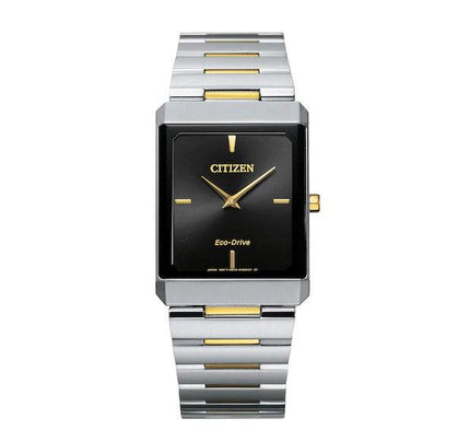 Citizen Unisex Eco Drive Watch - Stiletto Black Dial Two Tone Bracelet | AR3104-55E ,