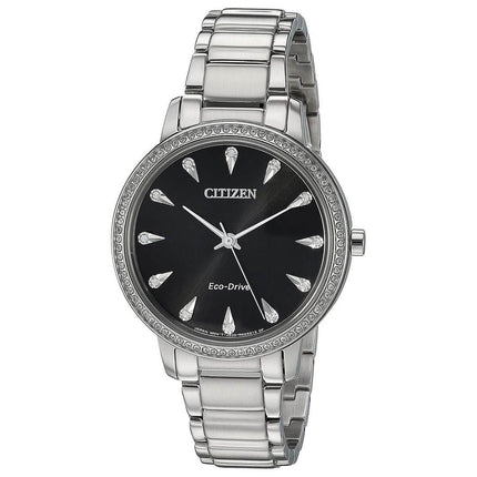 Citizen Women's Bracelet Watch - Silhouette Crystal Eco-Drive Black Dial | FE7040-53E ,