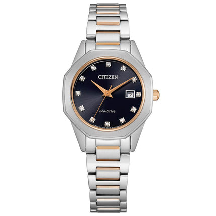 Citizen Women's Diamond Watch - Corso Black Dial Two Tone Bracelet | EW2586-58E ,