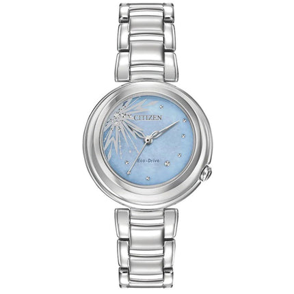 Citizen Women's Diamond Watch - Disney Blue MOP Dial Silver Tone Bracelet | EM0580-58N ,