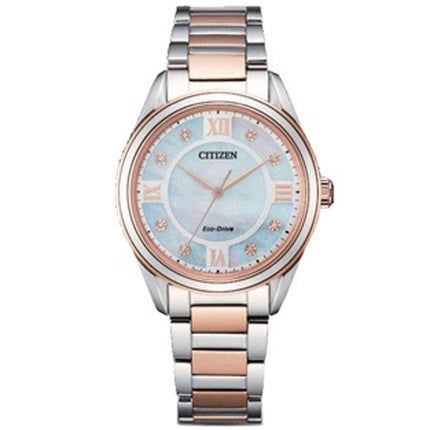 Citizen Women's Eco Drive Watch - Arezzo MOP Dial Two Tone Bracelet | EM0876-51D ,