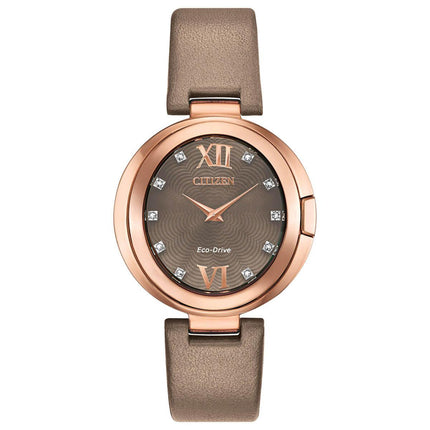 Citizen Women's Eco Drive Watch - Capella Diamond Brown Leather Strap | EX1513-00Y ,
