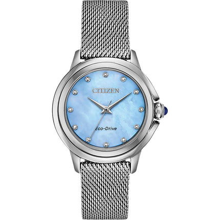 Citizen Women's Eco Drive Watch - Ceci Diamond Silver Tone Mesh Bracelet | EM0790-55N ,