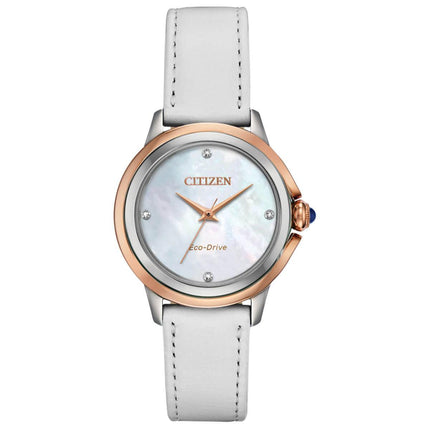 Citizen Women's Eco Drive Watch - Ceci Diamond White Leather Strap | EM0796-08Y ,