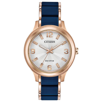 Citizen Women's Eco Drive Watch - Drive Rose Gold and Blue Bracelet | FE7073-71A ,