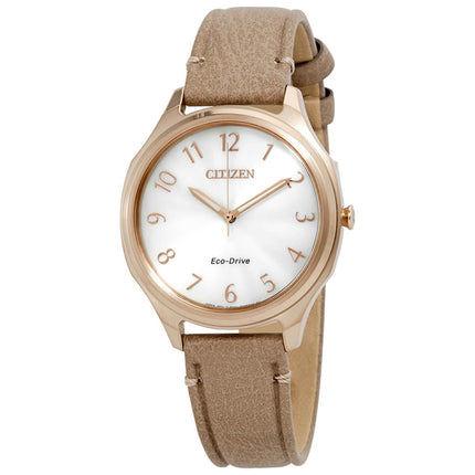 Citizen Women's Eco-Drive Watch - LTR Silver Dial Taupe Leather Strap | EM0753-01A ,