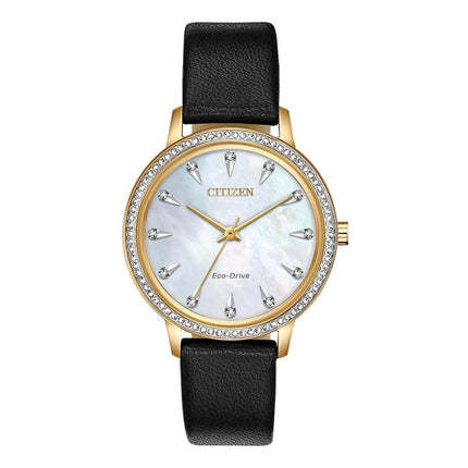 Citizen Women's Eco-Drive Watch - Stiletto Crystal Black Leather Strap | FE7042-07D ,