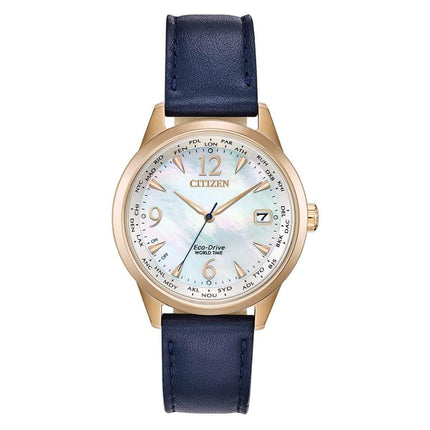 Citizen Women's Eco-Drive Watch - World Time Black Leather Strap | FC8003-06D ,