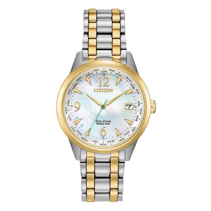 Citizen Women's Eco-Drive Watch - World Time Two Tone Steel Bracelet | FC8000-54D ,