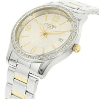 Citizen Women's Quartz Watch - Swarovski Crystal Bezel Silver Tone Dial | EV0044-58A ,