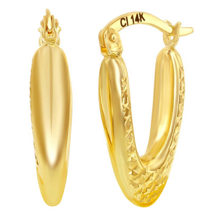 Women's Earrings - 14K Yellow Gold Oval D-C 20x10mm Hoop | 14A-116 ,
