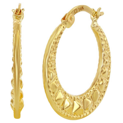 Women's Earrings - 14K Yellow Gold Textured 21mm Hoop | 14A-107 ,