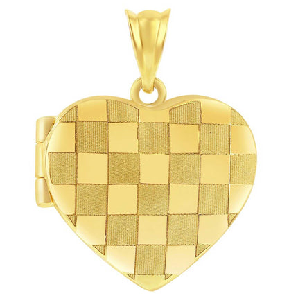 Women's Locket - 14K Yellow Gold Checkered Heart | 14J-208 ,