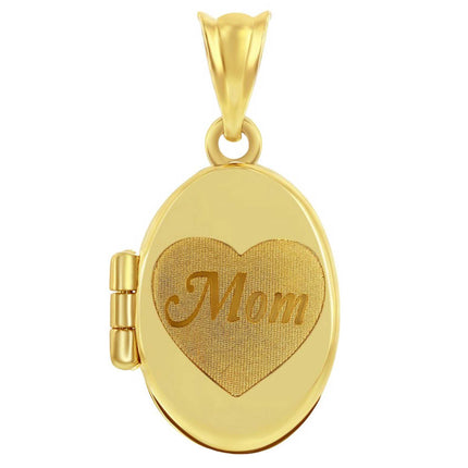 Women's Locket - 14K Yellow Gold Heart 'Mom' Oval | 14J-204 ,
