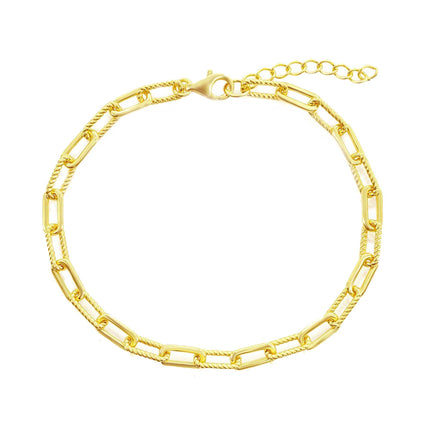 Classic Unisex Bracelet - Gold Plated Polished and Rope Design Paperclip | S-5128-GP ,