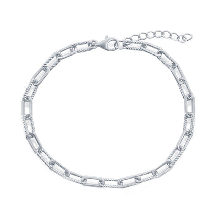 Classic Unisex Bracelet - Sterling Silver Polished and Rope Design Paperclip | S-5128 ,