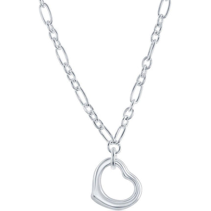Classic Unisex Necklace - Sterling Silver Open Heart Pendant | N-5156 ,