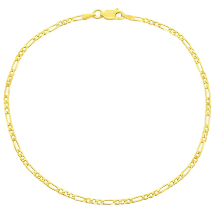 Classic Women's Anklet - Gold Plated Sterling Silver 2mm Figaro Design | Q-5759-9 ,