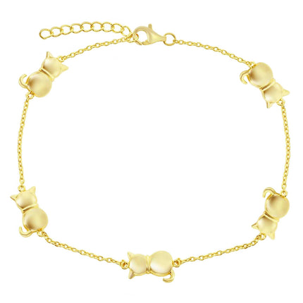 Classic Women's Anklet - Gold Plated Sterling Silver Cats by the Yard | R-9272-GP ,