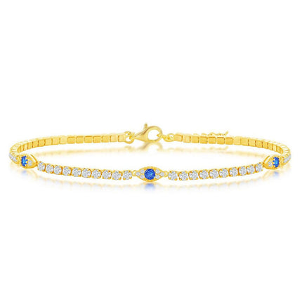 Classic Women's Anklet - Gold Plated Sterling Silver CZ Evil Eye Tennis | R-9279-GP ,