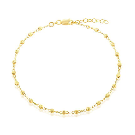 Classic Women's Anklet - Gold Plated Sterling Silver Diamond Cut Beads | R-9102-GP ,