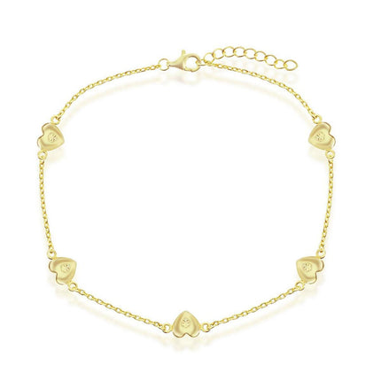 Classic Women's Anklet - Gold Plated Sterling Silver Station Hearts | R-9251-GP ,