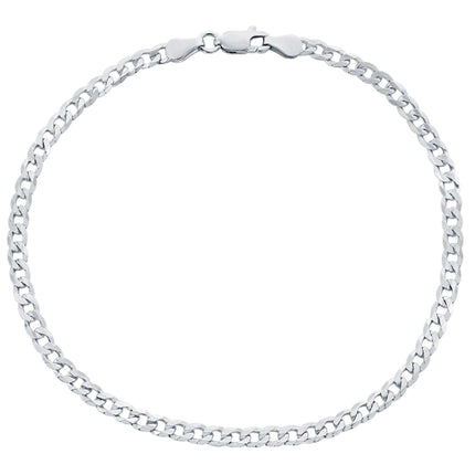 Classic Women's Anklet - Rhodium Plated Sterling Silver 3.5mm Cuban Style | Q-5768-9 ,