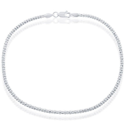Classic Women's Anklet - Silver Plated Sterling 2.5mm Popcorn, 9 inch | R-9257-9 ,