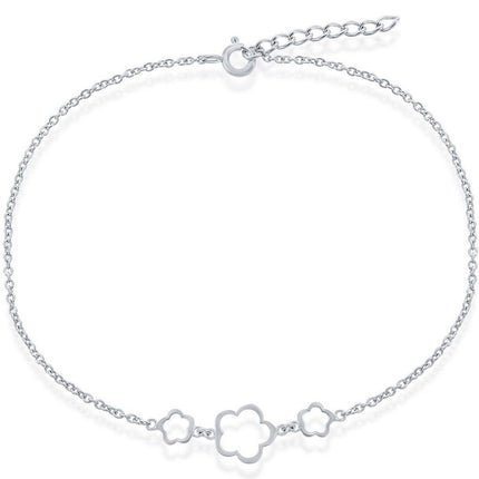 Classic Women's Anklet - Sterling 3 Center Flowers, 9 inch | R-9048-9 ,
