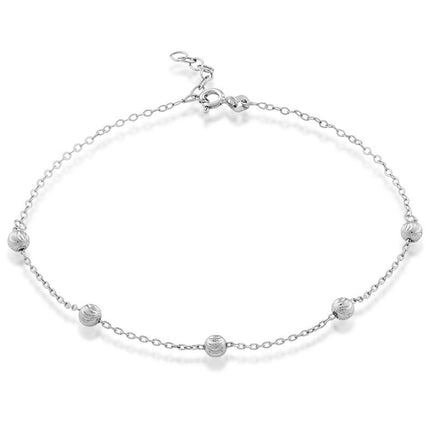 Classic Women's Anklet - Sterling Silver Diamond Cut Beads | R-9107 ,