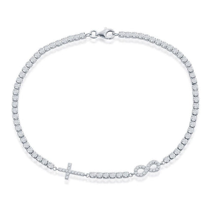 Classic Women's Anklet - Sterling Silver Infinity and Cross Tennis | R-9281 ,