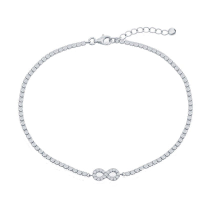 Classic Women's Anklet - Sterling Silver Infinity Design White CZ Tennis | R-9287 ,