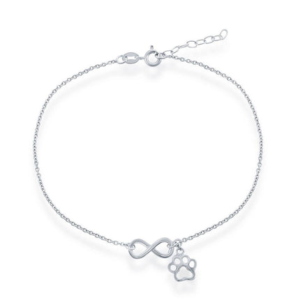 Classic Women's Anklet - Sterling Silver Infinity with Paw Print Charm | R-9248 ,