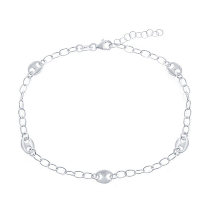 Classic Women's Anklet - Sterling Silver Material Puffed Marina Link Style | R-9081 ,