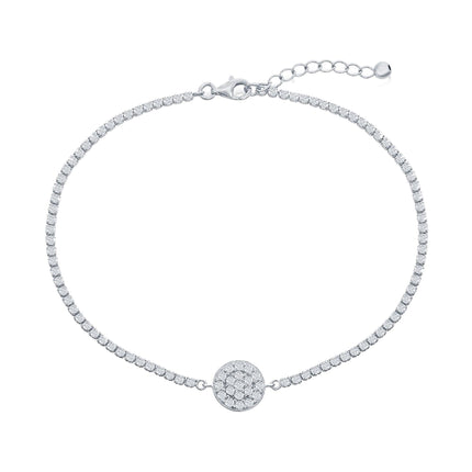Classic Women's Anklet - Sterling Silver Round Disc Design White CZ Tennis | R-9288 ,