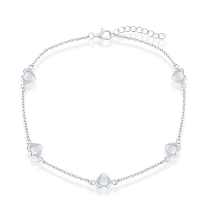 Classic Women's Anklet - Sterling Silver Station Hearts | R-9251 ,