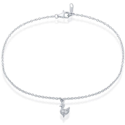 Classic Women's Anklet - Sterling Silver with Hanging CZ Duck, 9 inch | R-9053-9 ,
