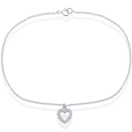 Classic Women's Anklet - Sterling Silver with Hanging CZ Heart, 10 | inch R-9055-10 ,