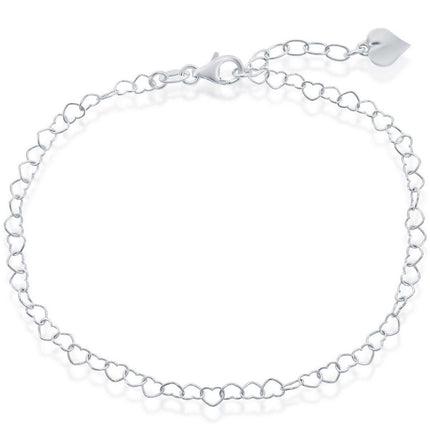 Classic Women's Anklet - Sterling Silver with Hanging Puffed Heart | R-9038-10 ,