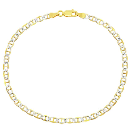Classic Women's Anklet - Two Tone Sterling Silver 3.5mm Pave Marina Style | Q-5765-9 ,