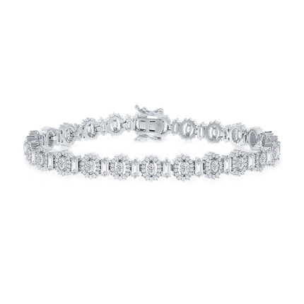 Classic Women's Bracelet - Alternating Baguette and Oval CZ 7.5 inch Tennis | T-7918 ,