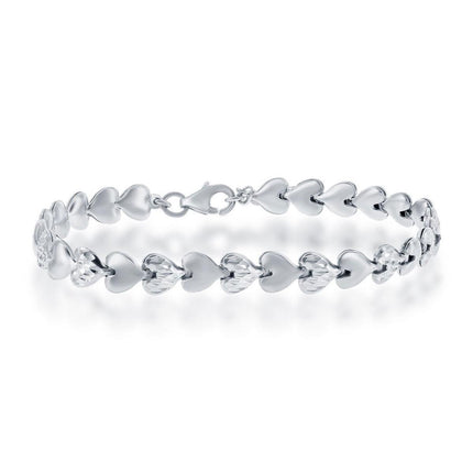 Classic Women's Bracelet - Alternating Plain and D-C Small Puffed Hearts | S-4727 ,