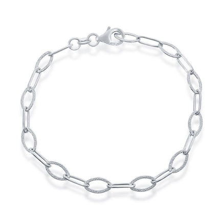 Classic Women's Bracelet - Alternating Shiny and Sand Blasted Ovals Charm | S-4508 ,