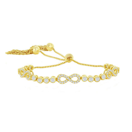 Classic Women's Bracelet - Gold Bezel-Set CZ and Infinity Adjustable | T-8044-GP ,