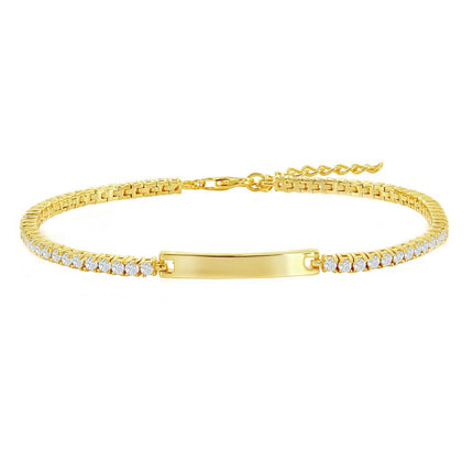 Classic Women's Bracelet - Gold CZ ID Bar Tennis with Lobster Closure | T-7999-GP ,